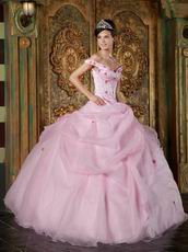 Cute Off Soulder Pink Organza Dress to Quinceanera Party Wear