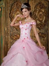 Cute Off Soulder Pink Organza Dress to Quinceanera Party Wear