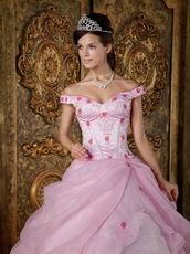Cute Off Soulder Pink Organza Dress to Quinceanera Party Wear