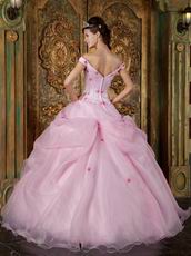 Cute Off Soulder Pink Organza Dress to Quinceanera Party Wear