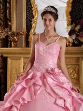 Spaghetti Straps Pink Quinceanera Dress With Applique