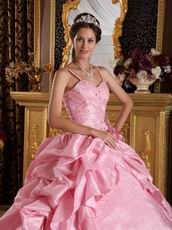 Spaghetti Straps Pink Quinceanera Dress With Applique