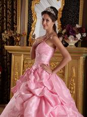 Spaghetti Straps Pink Quinceanera Dress With Applique