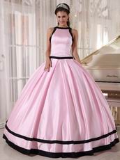 Scoop Neckline Baby Pink Quinceanera Dress With Black Bordure