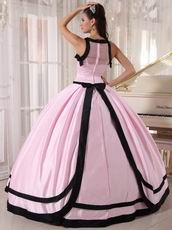 Scoop Neckline Baby Pink Quinceanera Dress With Black Bordure