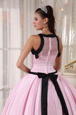 Scoop Neckline Baby Pink Quinceanera Dress With Black Bordure
