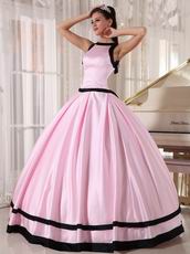 Scoop Neckline Baby Pink Quinceanera Dress With Black Bordure