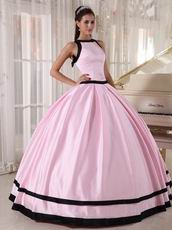 Scoop Neckline Baby Pink Quinceanera Dress With Black Bordure