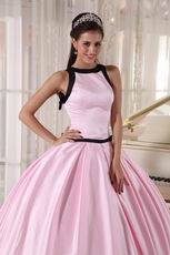 Scoop Neckline Baby Pink Quinceanera Dress With Black Bordure