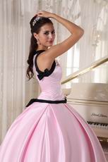 Scoop Neckline Baby Pink Quinceanera Dress With Black Bordure