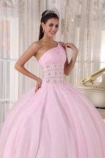 One Shoulder Baby Pink Corset Back Quinceanera Gowns Dress