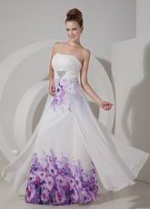 Elegant Sweetheart Ruched White Printed Dress For Prom Wear