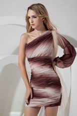 One Shoulder Single Long Sleeve Contrast Color Short Prom Dress