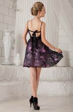 Printed Fabric Designer Short Prom Dress With Spaghetti Straps