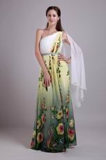 One Shoulder Floor-length Printed Different Prom Dress Exquisite