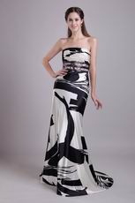 Hand Made Strapless Black And White Printed Prom Dress