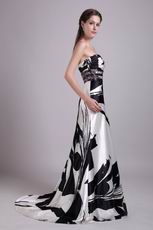 Hand Made Strapless Black And White Printed Prom Dress