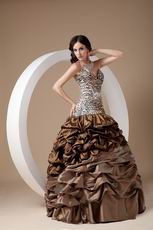 Unique Sweetheart Leopard Pick-ups Brown Prom Ball Gown