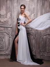 Contrast White and Black One Shoulder Night Party Dress