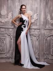 Contrast White and Black One Shoulder Night Party Dress