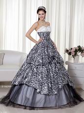 Luxurious Black and White Ombre Zebra Quinceanera Dress For Girl