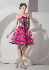 Hot Pink A-line Layers Short Skirt Sweet 16 Dress With Zebra