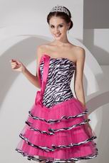 Hot Pink A-line Layers Short Skirt Sweet 16 Dress With Zebra