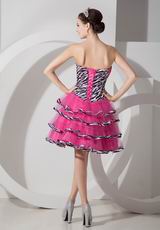 Hot Pink A-line Layers Short Skirt Sweet 16 Dress With Zebra