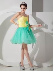 Stylish Spring Green And Bright Yellow Contast Color Short Prom Dress