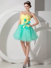 Stylish Spring Green And Bright Yellow Contast Color Short Prom Dress