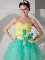 Stylish Spring Green And Bright Yellow Contast Color Short Prom Dress