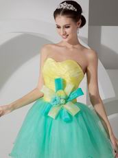 Stylish Spring Green And Bright Yellow Contast Color Short Prom Dress