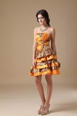 Sun Orange Sweet 16 Dress With Leopard Fabric Decorate