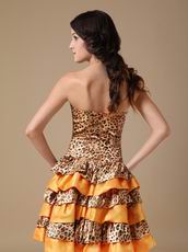 Sun Orange Sweet 16 Dress With Leopard Fabric Decorate