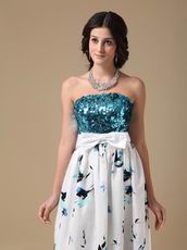 Sequin Bodice Printed Sequin Prom Dress With Bowknot