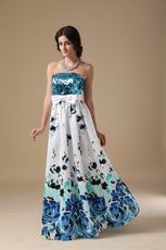 Sequin Bodice Printed Sequin Prom Dress With Bowknot