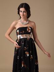 Multi-Color Strapless Black Printed Evening Celebrity Dress