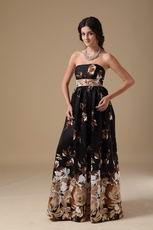 Multi-Color Strapless Black Printed Evening Celebrity Dress