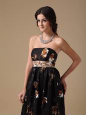 Multi-Color Strapless Black Printed Evening Celebrity Dress