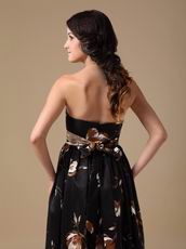 Multi-Color Strapless Black Printed Evening Celebrity Dress