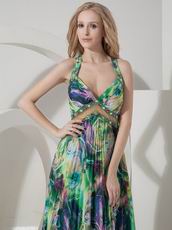 Sexy Halter Top Printed Fabric Cross Back Prom Dress 2014