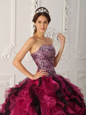 Multi-color Fuchsia And Black Ruffles Leopard Print Quinceanera Dress