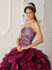 Multi-color Fuchsia And Black Ruffles Leopard Print Quinceanera Dress