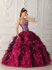 Multi-color Fuchsia And Black Ruffles Leopard Print Quinceanera Dress