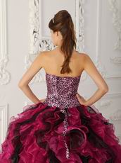 Multi-color Fuchsia And Black Ruffles Leopard Print Quinceanera Dress