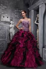 Burgundy Ball Gown Sweetheart Floor-length Leopard Print Ruffles Quinceanera Dress Leopard Print Ruffles Skirt Burgundy Sweetheart Design Quinceanera Dress