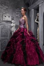 Burgundy Ball Gown Sweetheart Floor-length Leopard Print Ruffles Quinceanera Dress Leopard Print Ruffles Skirt Burgundy Sweetheart Design Quinceanera Dress