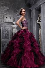 Burgundy Ball Gown Sweetheart Floor-length Leopard Print Ruffles Quinceanera Dress Leopard Print Ruffles Skirt Burgundy Sweetheart Design Quinceanera Dress