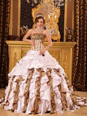 Stylish Ball Gown Ruffles White And Leopard Print La Quinceanera Dress