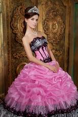 Pink Strapless Picks-Up Bubble Layers Quinceanera Dress With Zebra